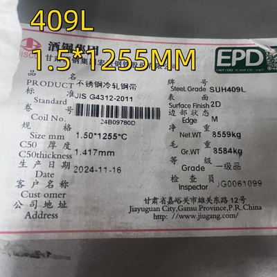 Mức 409L 1.4510 Bảng thép không gỉ cuộn lạnh 0,5-3mm 2B 2D Sửa kết thúc SUH409L