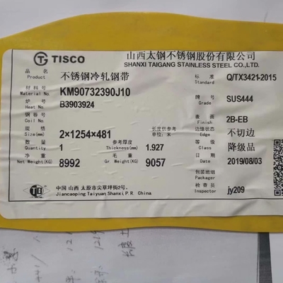 2B 444 Bảng thép không gỉ 444 Vật liệu thành phần thép không gỉ: EN1.4376 (UNS S44400)